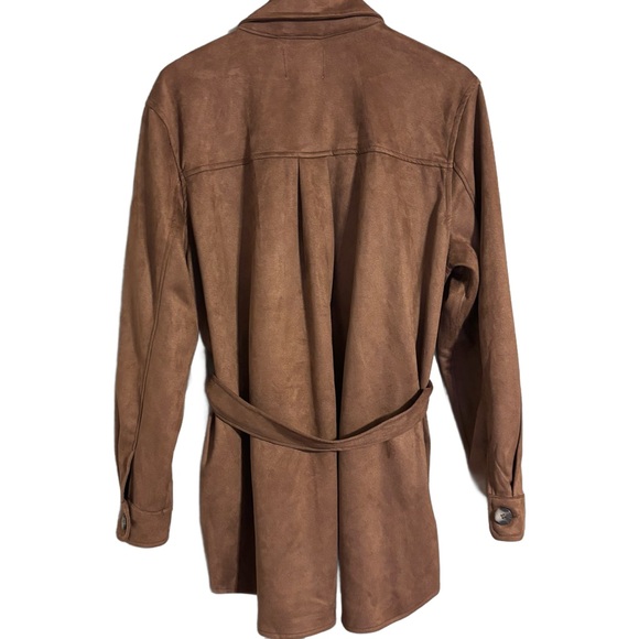 NEW 26 International Jade & Ivory Brown Faux Suede Belted Shirt Jacket Women’s L - Picture 7 of 7